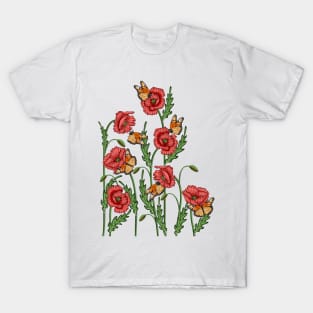 Poppies And Butterflies T-Shirt